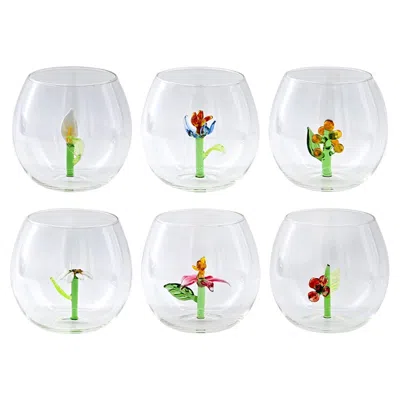 Pre-owned Casarialto Flower Power Set Of 6 Glasses In Gray