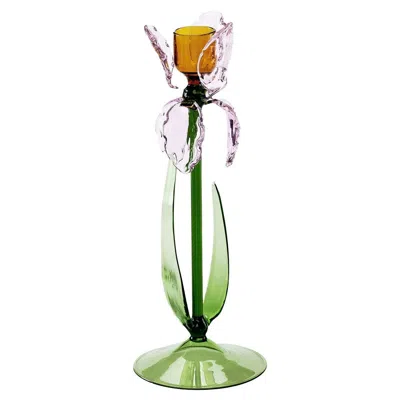 Pre-owned Casarialto Iris Pink Glass Candleholder By Summerill & Bishop By