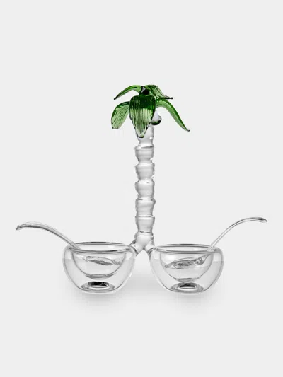 Casarialto Portofino Palm Tree Hand-blown Glass Salt And Pepper Holder In Transparent