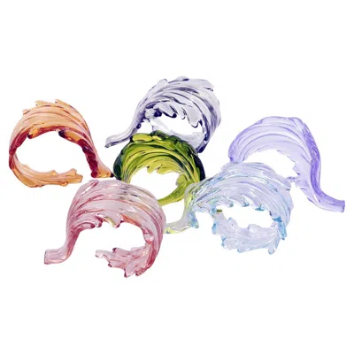 Pre-owned Casarialto Set Of 6 Colored Leaves Napking Rings In Gray