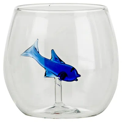 Pre-owned Casarialto Set Of Four Rounded Little Blue Fish Glasses