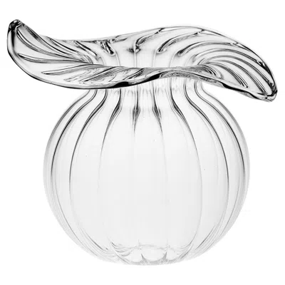 Pre-owned Casarialto Small Millerighe Round Clear Glass Vase By  In Transparent