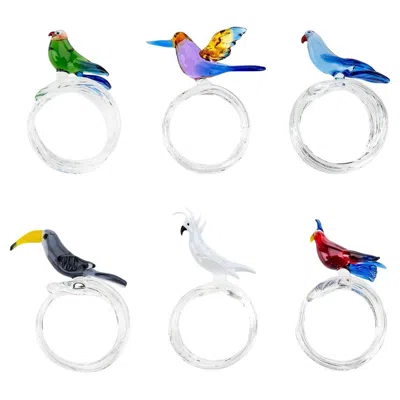 Pre-owned Casarialto Tropical Bird Set Of 6 Napkin Rings In Gray