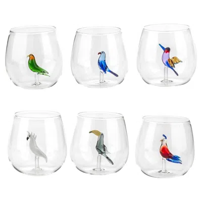 Pre-owned Casarialto Tropical Birds Set Of 6 Glasses In Gray