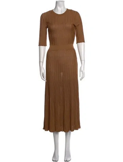 Pre-owned Casasola Crew Neck Midi Length Dress In Brown