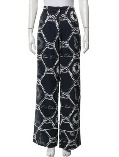 Pre-owned Casasola Graphic Print Wide Leg Pants In Blue