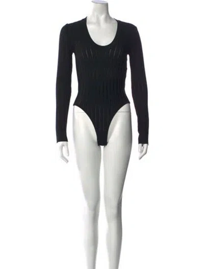 Pre-owned Casasola Scoop Neck Long Sleeve Bodysuit In Black