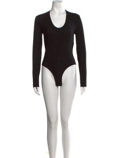 Pre-owned Casasola Scoop Neck Long Sleeve Bodysuit W/ Tags In Black