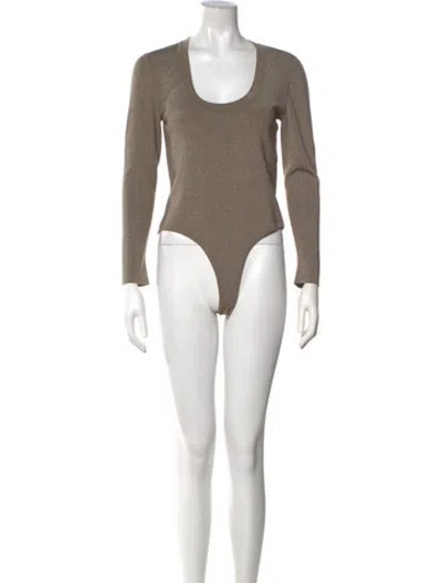 Pre-owned Casasola Scoop Neck Long Sleeve Bodysuit W/ Tags In Brown/metallic