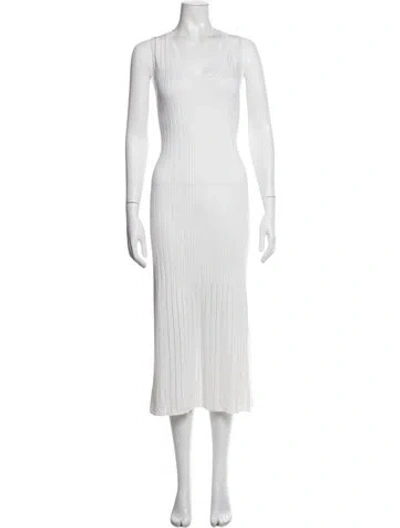 Pre-owned Casasola Silk Midi Length Dress In White