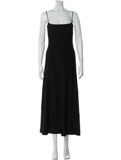 Pre-owned Casasola Square Neckline Midi Length Dress In Black