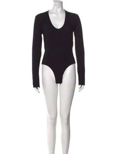 Pre-owned Casasola V-neck Long Sleeve Bodysuit W/ Tags In Black