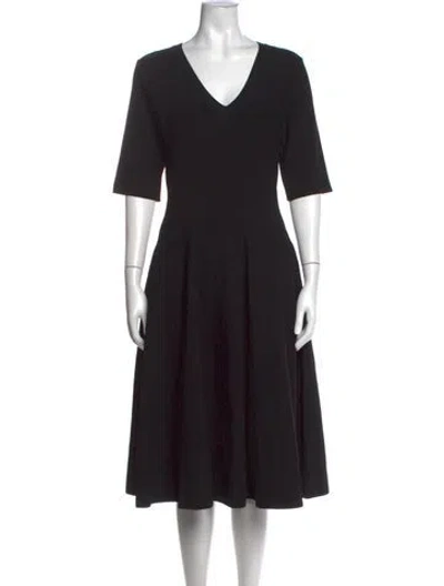 Pre-owned Casasola V-neck Midi Length Dress In Black