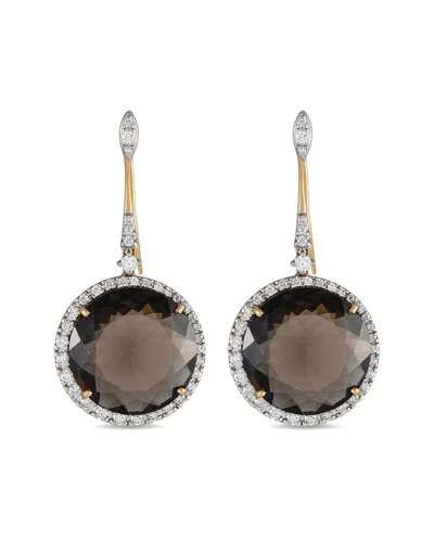 Casato 18k Yellow Gold 1.12ct Diamond And Smokey Quartz Drop Earrings 200498 In Black