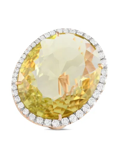 Pre-owned Casato 18k Rose Gold Diamond And Quartz Ring In Pink