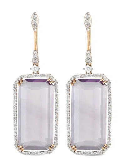 Pre-owned Casato 18k Yellow Gold Diamond And Amethyst Drop Earrings