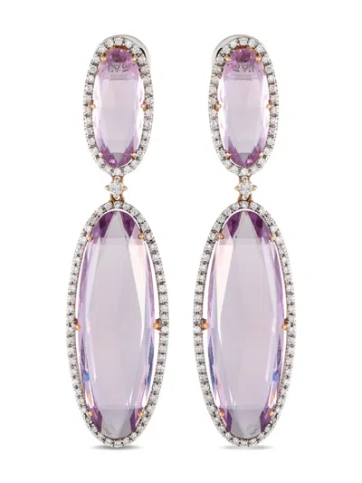 Pre-owned Casato 18k Yellow Gold Diamond And Amethyst Drop Earrings
