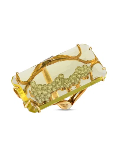 Pre-owned Casato 18k Yellow Gold Diamond And Lemon Quartz Ring