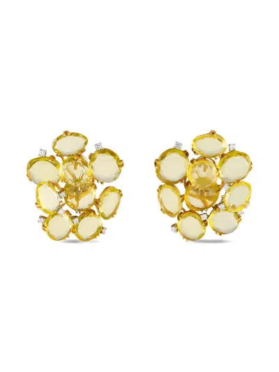 Pre-owned Casato 18k Yellow Gold Diamond And Quartz Earrings