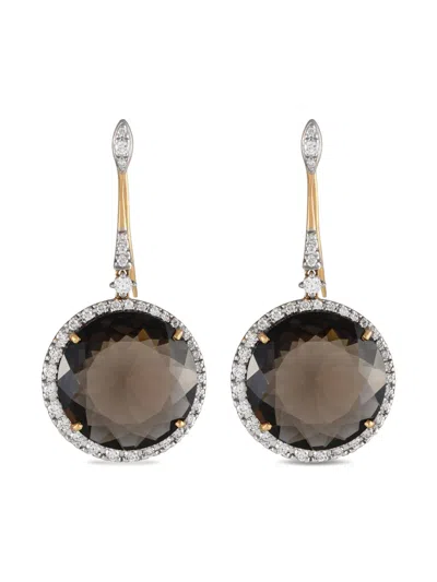 Pre-owned Casato 18k Yellow Gold Diamond And Smoky Quartz Drop Earrings