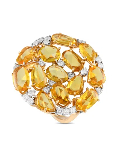 Pre-owned Casato 18k Yellow Gold Diamond And Yellow Sapphire Ring