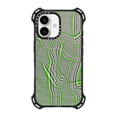 Casetify Iphone 16 Case Black Bounce Case Magsafe Compatible  Surrealism Distorted Plaid - Green