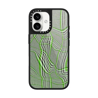 Casetify Iphone 16 Case Black Glaze Case Magsafe Compatible  Surrealism Distorted Plaid - Green