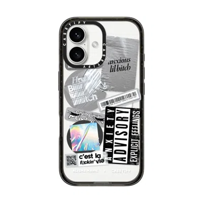 Casetify Iphone 16 Case Black Impact Case Magsafe Compatible  Anxiety Advisory Sticker Case