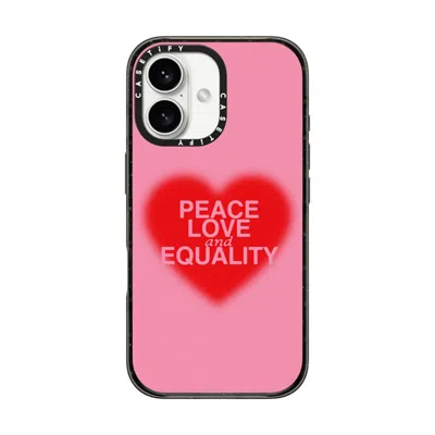 Casetify Iphone 16 Case Black Impact Case Magsafe Compatible  Peace Love And Equality  In Pink