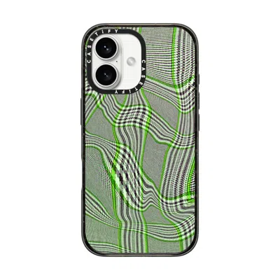 Casetify Iphone 16 Case Black Impact Case Magsafe Compatible  Surrealism Distorted Plaid - Green