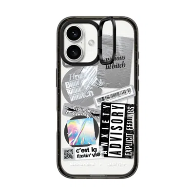 Casetify Iphone 16 Case Black Impact Ring Stand Case Magsafe Compatible  Anxiety Advisory Sticker Case Caseti