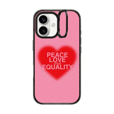 Casetify Iphone 16 Case Black Impact Ring Stand Case Magsafe Compatible  Peace Love And Equality  In Pink