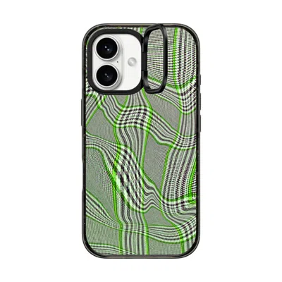 Casetify Iphone 16 Case Black Impact Ring Stand Case Magsafe Compatible  Surrealism Distorted Plaid - Green