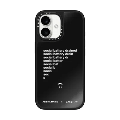 Casetify Iphone 16 Case Black On Black Mirror Case Magsafe Compatible  Alisha Marie Social Battery Case Caset