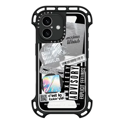 Casetify Iphone 16 Case Black Ultra Bounce Case Magsafe Compatible  Anxiety Advisory Sticker Case
