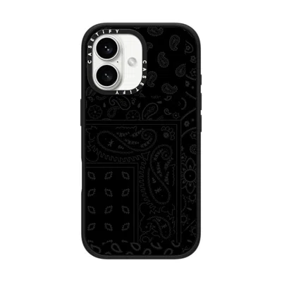 Casetify Iphone 16 Case Matte Black Impact Case  Paisley Case - Black