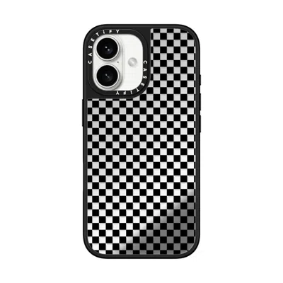 Casetify Iphone 16 Case Silver On Black Mirror Case Magsafe Compatible  Checker Case