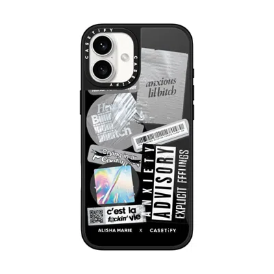 Casetify Iphone 16 Plus Case Black Glaze Case Magsafe Compatible  Anxiety Advisory Sticker Case