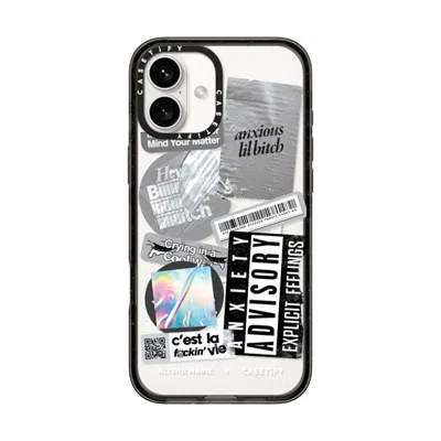 Casetify Iphone 16 Plus Case Black Impact Case Magsafe Compatible  Anxiety Advisory Sticker Case