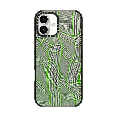 Casetify Iphone 16 Plus Case Black Impact Case  Surrealism Distorted Plaid - Green