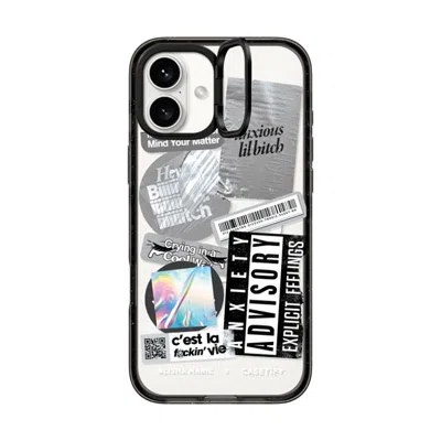 Casetify Iphone 16 Plus Case Black Impact Ring Stand Case Magsafe Compatible  Anxiety Advisory Sticker Case C