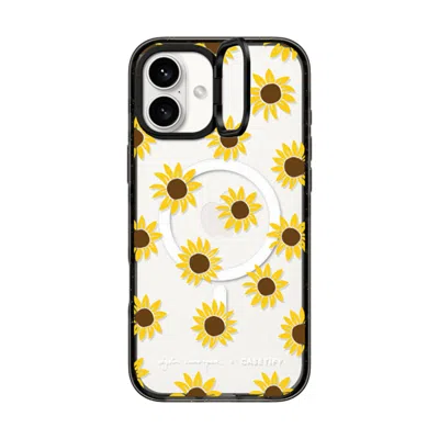 Casetify Iphone 16 Plus Case Black Impact Ring Stand Case Magsafe Compatible  Secret Sunflower