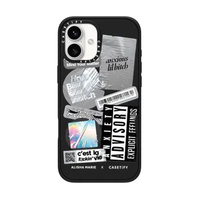 Casetify Iphone 16 Plus Case Matte Black Impact Case Magsafe Compatible  Anxiety Advisory Sticker Case Caseti