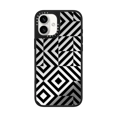 Casetify Iphone 16 Plus Case Silver On Black Mirror Case Magsafe Compatible  Block Diamond Case