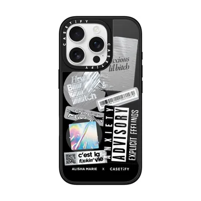 Casetify Iphone 16 Pro Case Black Glaze Case Magsafe Compatible  Anxiety Advisory Sticker Case