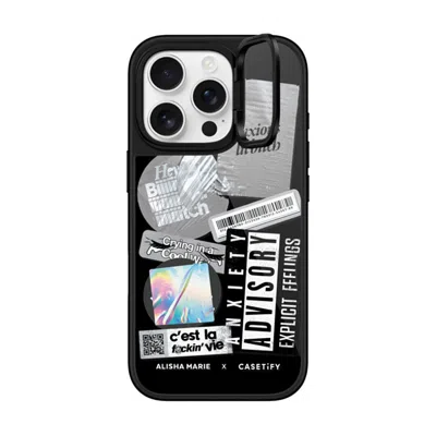 Casetify Iphone 16 Pro Case Black Glaze Ring Stand Case Magsafe Compatible  Anxiety Advisory Sticker Case Cas