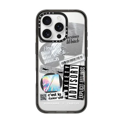 Casetify Iphone 16 Pro Case Black Impact Case Magsafe Compatible  Anxiety Advisory Sticker Case