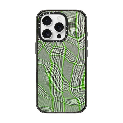 Casetify Iphone 16 Pro Case Black Impact Case Magsafe Compatible  Surrealism Distorted Plaid - Green