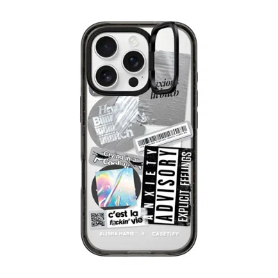 Casetify Iphone 16 Pro Case Black Impact Ring Stand Case Magsafe Compatible  Anxiety Advisory Sticker Case Ca