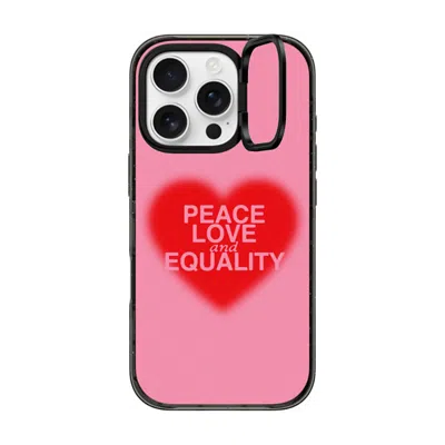 Casetify Iphone 16 Pro Case Black Impact Ring Stand Case Magsafe Compatible  Peace Love And Equality  In Pink